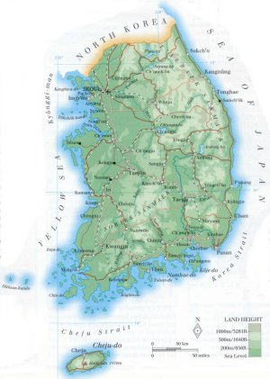physical map of south korea. map of South Korea; source WR